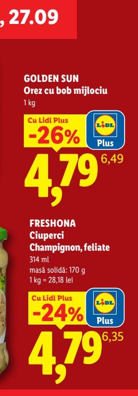 Freshona Ciuperci Champignon Feliate Masă Solidă